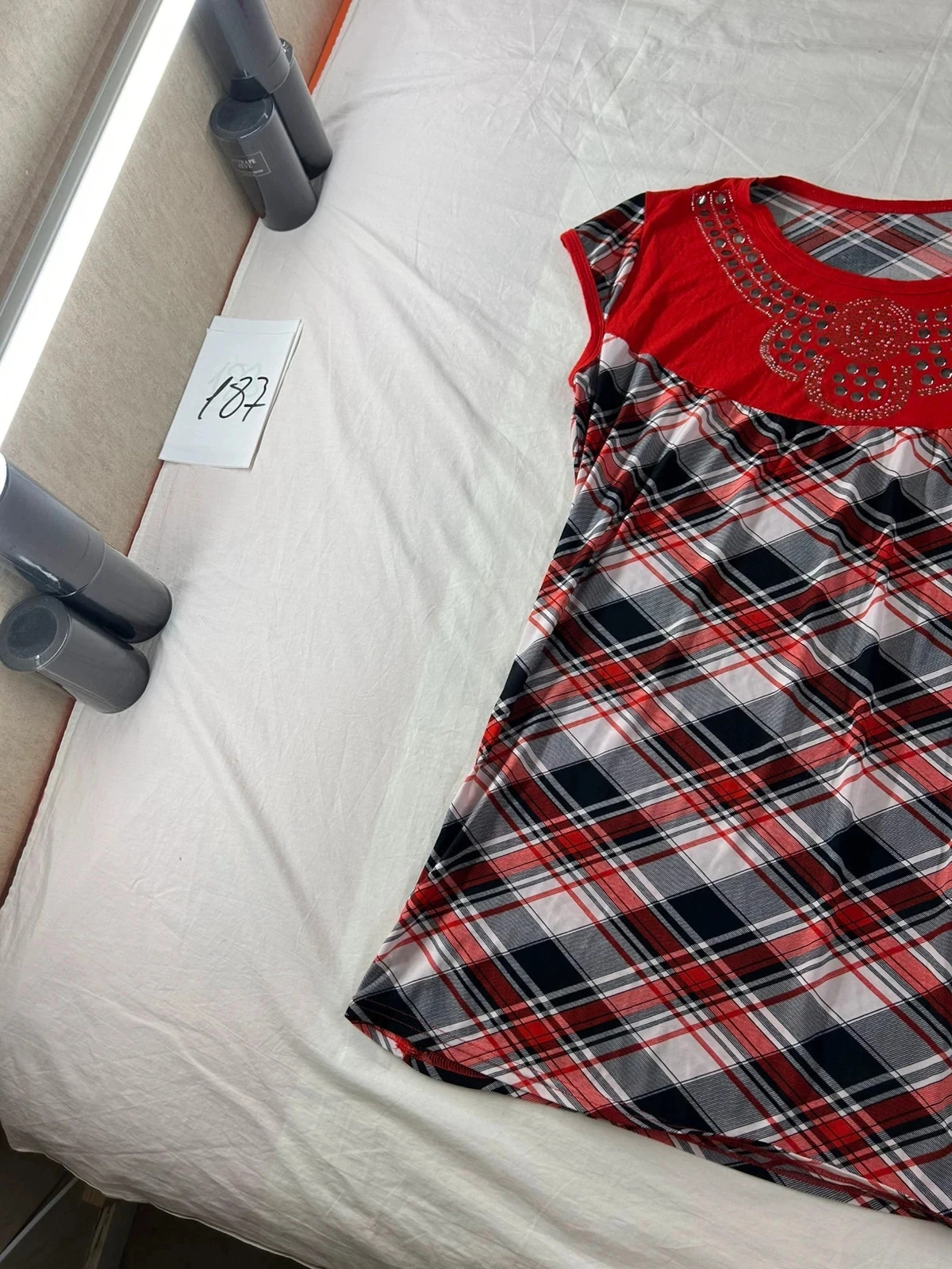 Vestido corto de verano a cuadros rojo vintage – photo 3